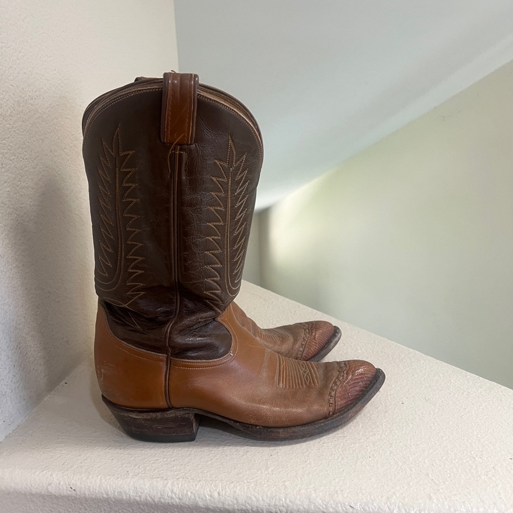 Tony‎ Lama Men’s Cowboy Boots  Lizard Skin Toe Wing Tip Brown western boots